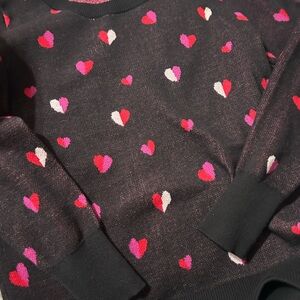 Marled Black Sweater with Pink and White Hearts